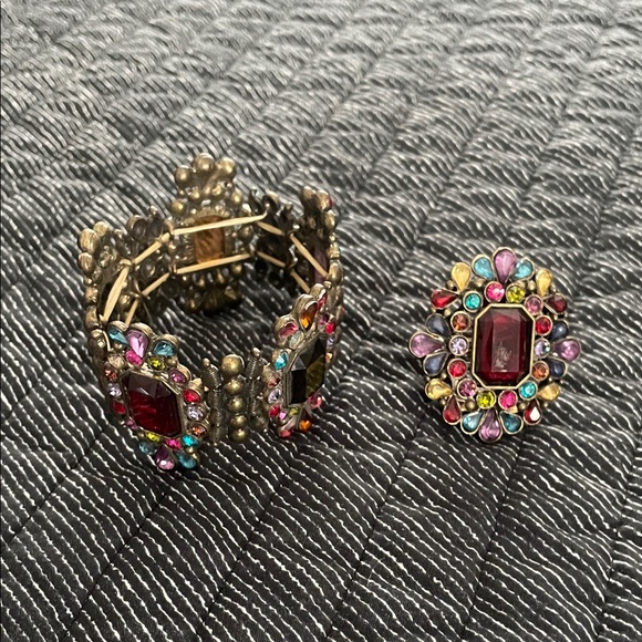 Multicolor Gemstone Bracelet and Ring Set - Picture 2 of 9